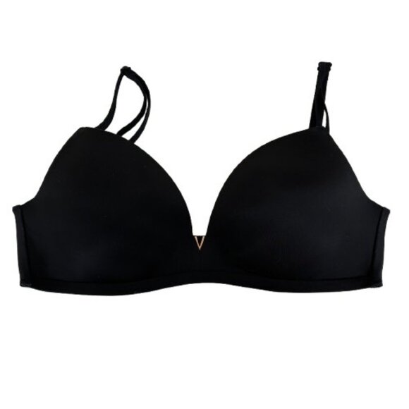 VTG Y2K Victoria’s Secret Padded No Wire Bra Black Satin 34D Minimalist - Picture 1 of 7